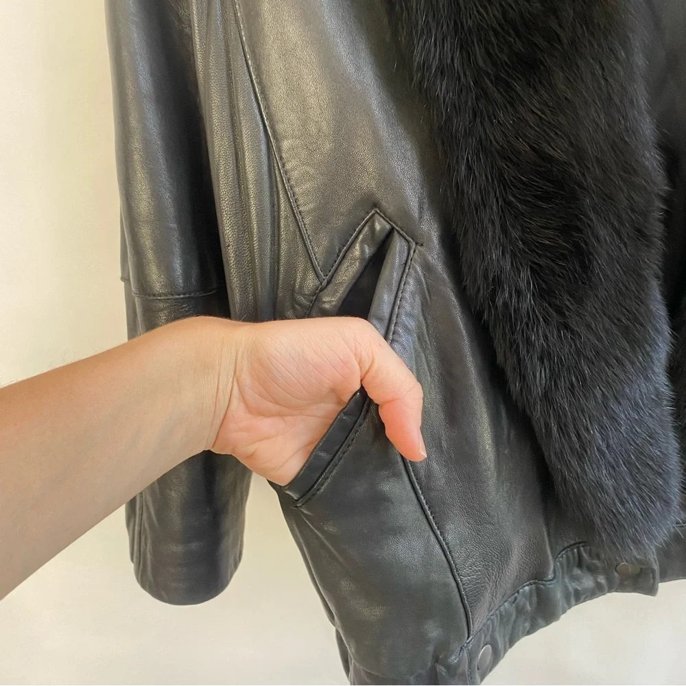 Andrew Marc Vintage Leather Jacket with Fur M - Picture 2 of 11
